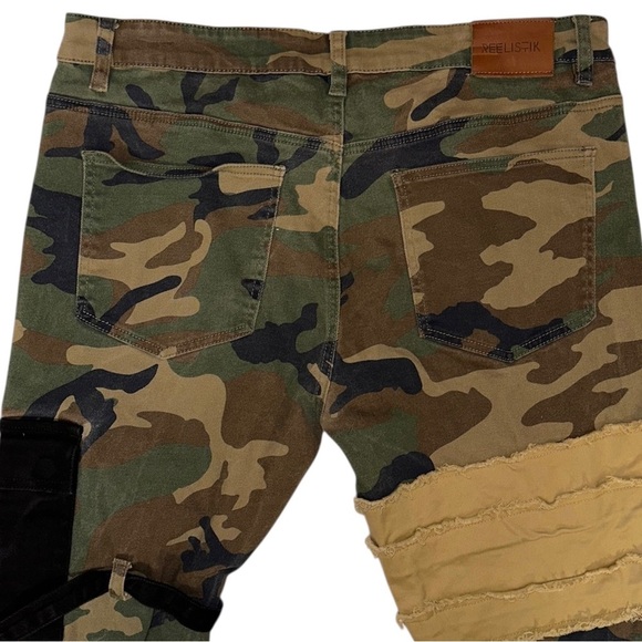 REELISTIK NYC ~ Men’s Camo Patched Cargo Pants Army Green Jeans ~ Size 36 - Picture 10 of 15